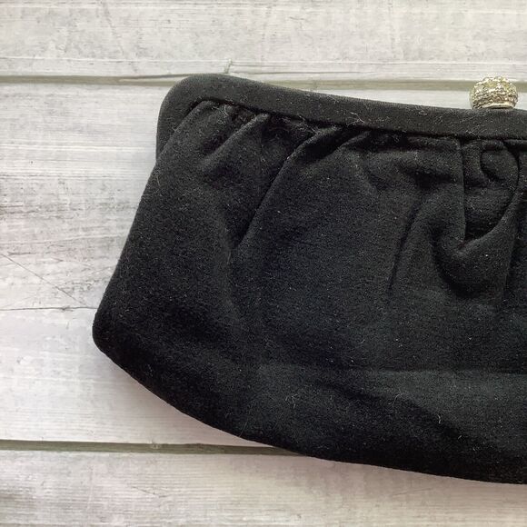 Black Fabric Formal Evening Clutch Purse‎ Bag Rhinestone Snap Closure - Picture 2 of 11